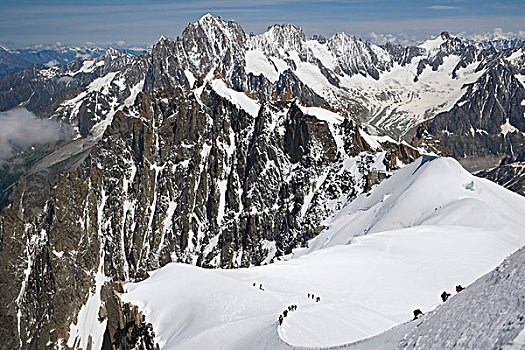 登山者,上升,布兰奇,顶峰,夏蒙尼,山丘,阿尔卑斯山,法国,欧洲