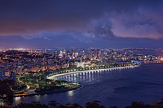 俯拍,湾,光亮,夜晚,里约热内卢,巴西