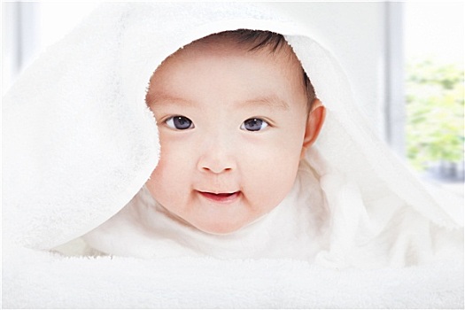 微笑,婴儿,白色,毯子,毛巾