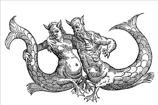 木刻,两个,尼罗河,怪物,1642年,文艺复兴