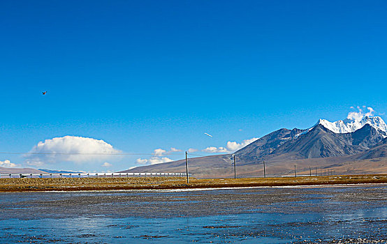 雪山下的湿地