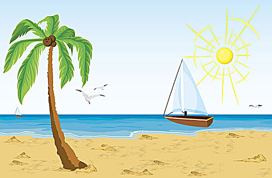 棕榈树,沙滩,海滩,航行,海洋