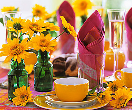 夏天,桌子,咖啡,向日葵