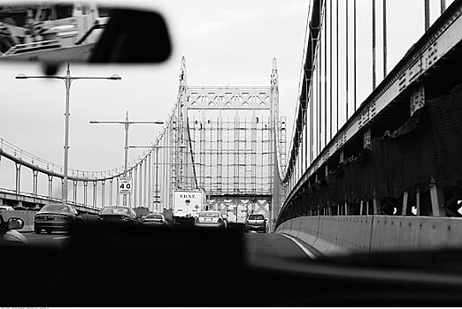 汽车,穿过,桥,曼哈顿,纽约,美国