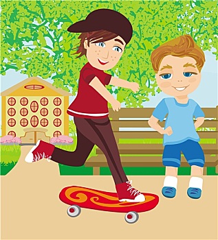 高兴,男孩,滑板