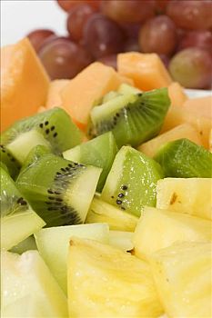 切片,进口水果,盘子,甜瓜,蜜瓜,菠萝,猕猴桃,葡萄