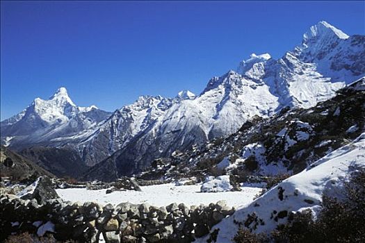 尼泊尔,昆布,顶端,雪,矮墙