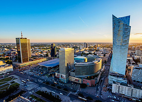 华沙,市中心,摩天大楼,日落,波兰,欧洲