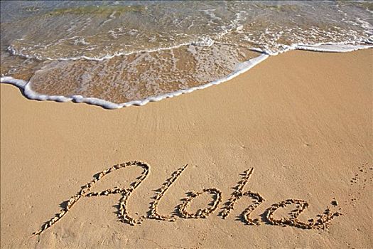 书写,沙子,夏威夷,海滩