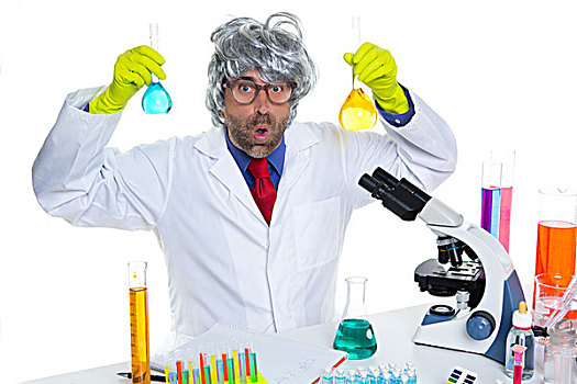 疯狂,呆痴,科学家,可笑,男人,化学品,实验室