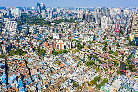 航拍广州西关永庆坊旅游区,广州恩宁路历史街区,荔枝湾涌景点