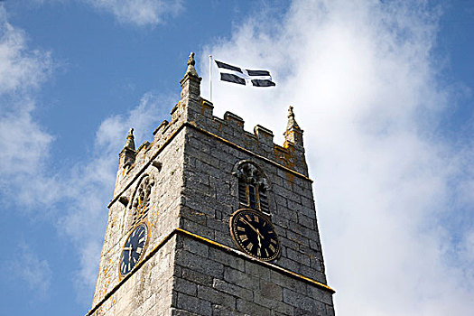 旗帜,教堂,塔,康沃尔,英格兰,英国,欧洲
