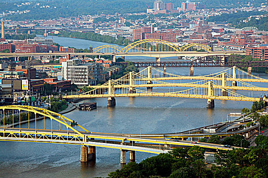 桥,穿过,河,靠近,市区,匹兹堡