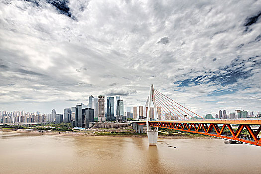 城市,天際線,市區,靠近,橋,重慶,云,天空