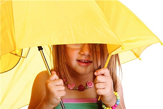 小女孩,站立,伞