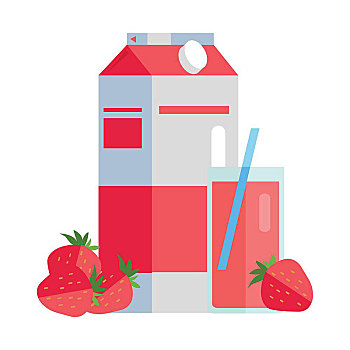 草莓汁,矢量,插画,设计,纸,包装,草莓,玻璃杯,满,果汁,生态,清洁,概念,广告牌,象征,标识