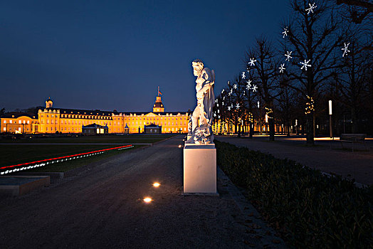 德国,卡尔斯鲁厄,王宫广场,宫殿,雕塑
