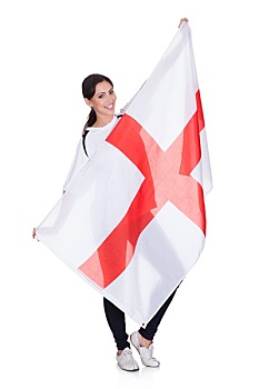 漂亮,女人,拿着,英国人,旗帜