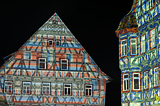 光亮,老城,半木结构房屋,市场,地区,巴登符腾堡,德国,欧洲