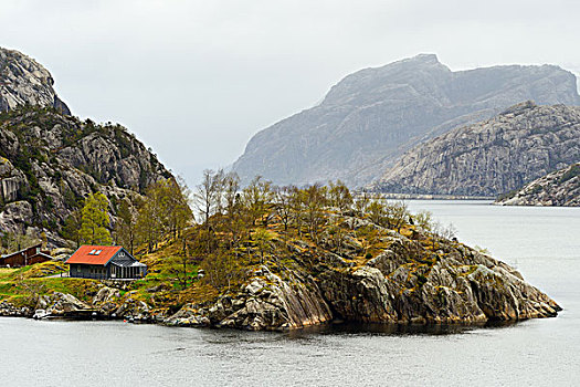 孤单,房子,吕瑟峡湾,罗加兰郡,挪威