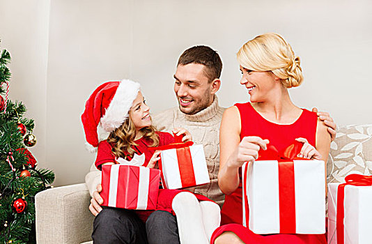 家庭,圣诞节,圣诞,高兴,人,概念,幸福之家,打开,礼盒