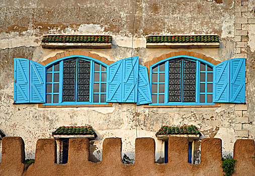 蓝色,窗户,百叶窗,建筑,苏维拉,摩洛哥,非洲