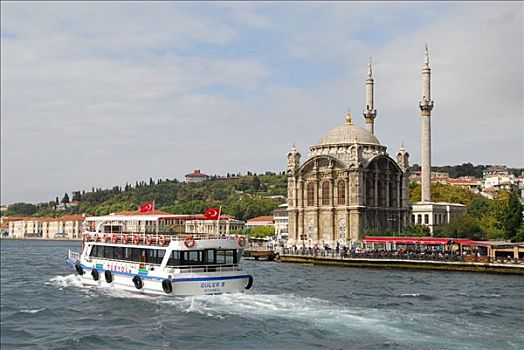 渡轮,正面,清真寺,博斯普鲁斯海峡,伊斯坦布尔,土耳其
