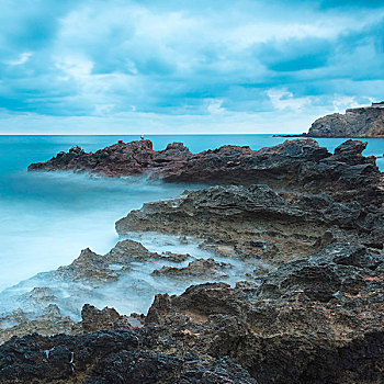 黎明,日出,风景,上方,漂亮,岩石,海岸线,地中海