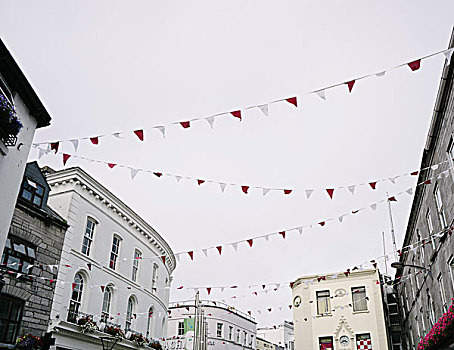装饰,红色,白色,彩旗,街道,戈尔韦,戈尔韦郡,爱尔兰