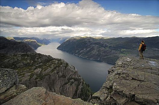 远足者,高处,吕瑟峡湾,挪威