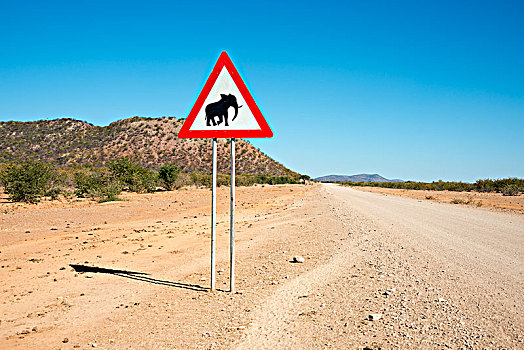 标识,大象,土路,靠近,纳米比亚,非洲