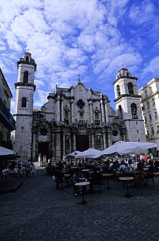 古巴,老哈瓦那,大教堂,街边咖啡厅