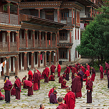 僧侣,争论,寺院,布姆唐,地区,不丹