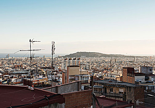 城市,风景,屋顶,天线,巴塞罗那,西班牙