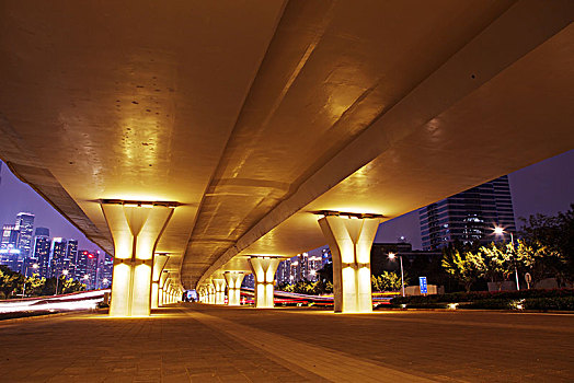 空,人行道,仰视,高架路,现代,城市