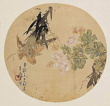 绘画,花,鸟,19世纪,艺术家,未知