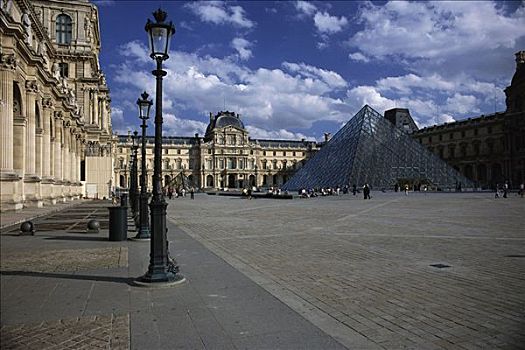 卢浮宫,灯柱,天空,巴黎,法国