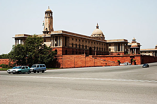 汽车,道路,正面,政府建筑,新德里,印度