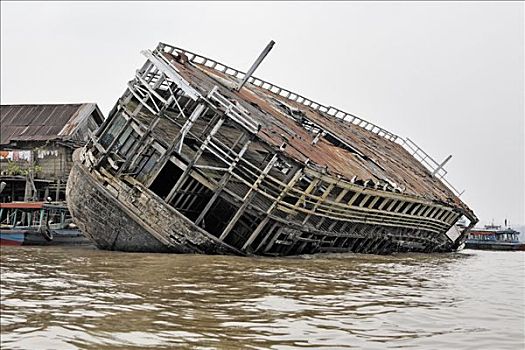 失事船舶,河边,婆罗洲,印度尼西亚