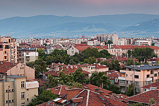 保加利亚,南方,山,普罗夫迪夫,中心,城市风光,黃昏