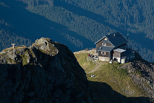 风景,顶峰,小屋,阿尔卑斯山,提洛尔,奥地利