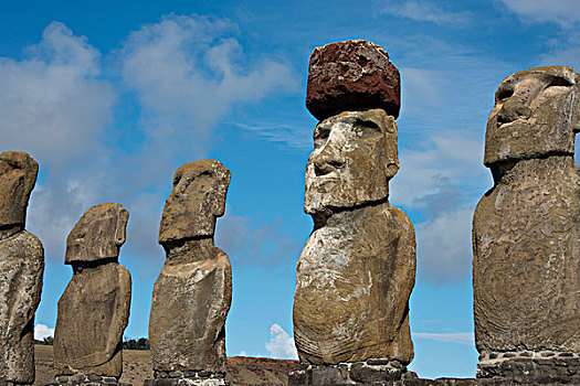 智利,复活节岛,努伊,拉帕努伊国家公园,大,摩埃石像,仪式,玻利尼西亚,复活节岛石像,头饰,联合国教科文组织,大幅,尺寸