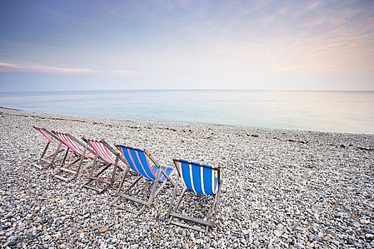 折叠椅,海滩,啤酒,德文郡,英格兰