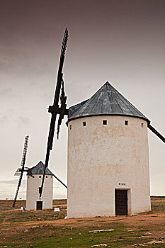 西班牙,区域,雷阿尔城省,拉曼查,老式,风车