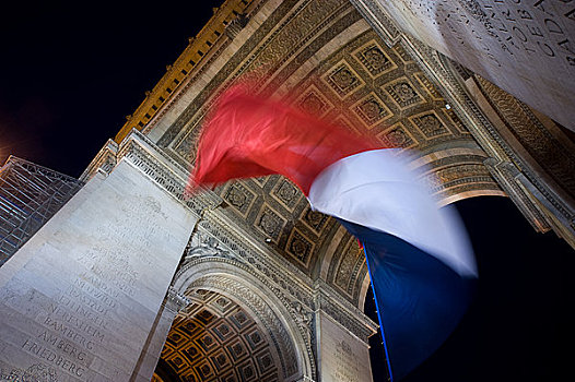 拱形,法国国旗,夜晚,巴黎,法国,特写