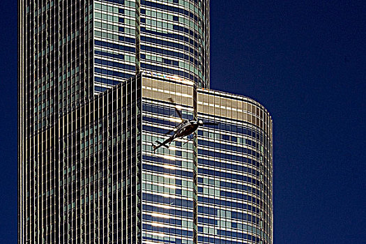 直升飞机,拍摄,圆,摄像机,正面,国际,酒店,塔,芝加哥,伊利诺斯,美国