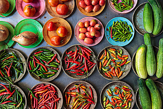 辣椒,西红柿,黄瓜,市场,曼谷,泰国