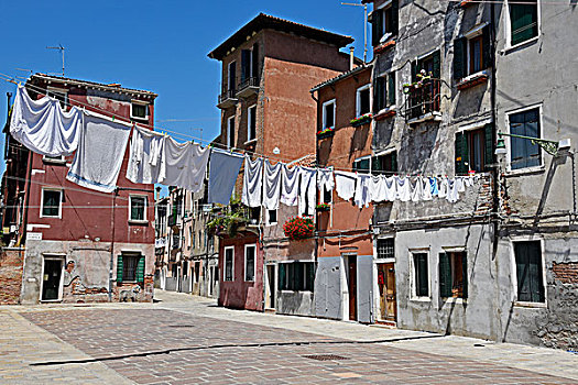 洗衣服,弄干,晾衣绳,街道,地区,威尼斯,威尼托,意大利,欧洲