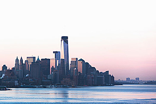 曼哈顿,天际线,水岸,黄昏,纽约,美国