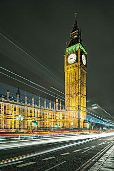 红绿灯,小路,大本钟,夜晚,伦敦,英国